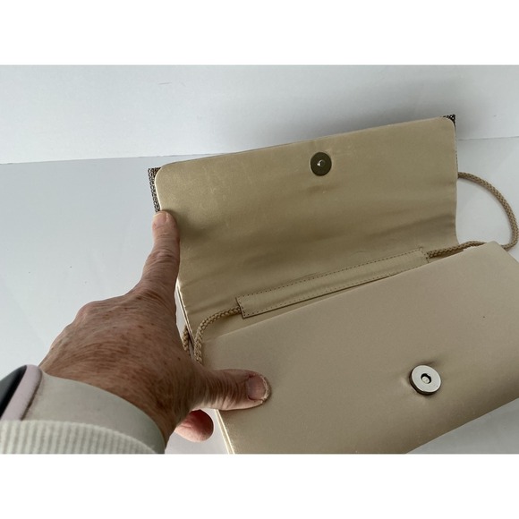 Lulu Townsend Gold Satin Evening Clutch Purse Rope Strap Formal Bag - Picture 2 of 9
